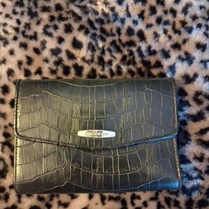 DKNY Black Croc-Embossed Clutch Wallet